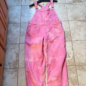 We The Free Pink Tie-Dye Denim Overalls